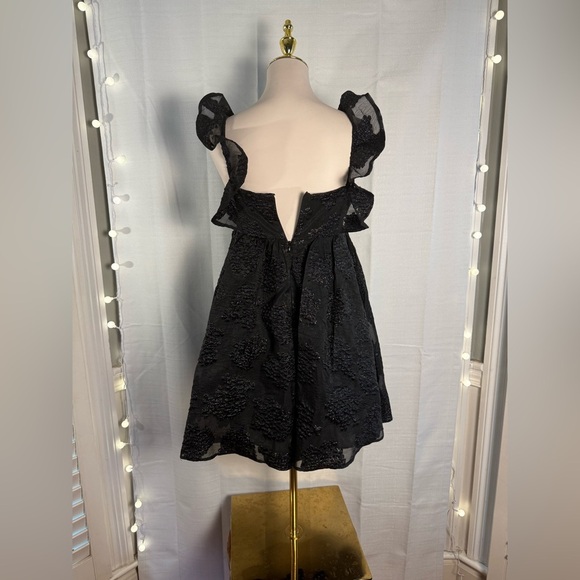 Black Babydoll Mini Dress with Square Neck - Picture 3 of 9